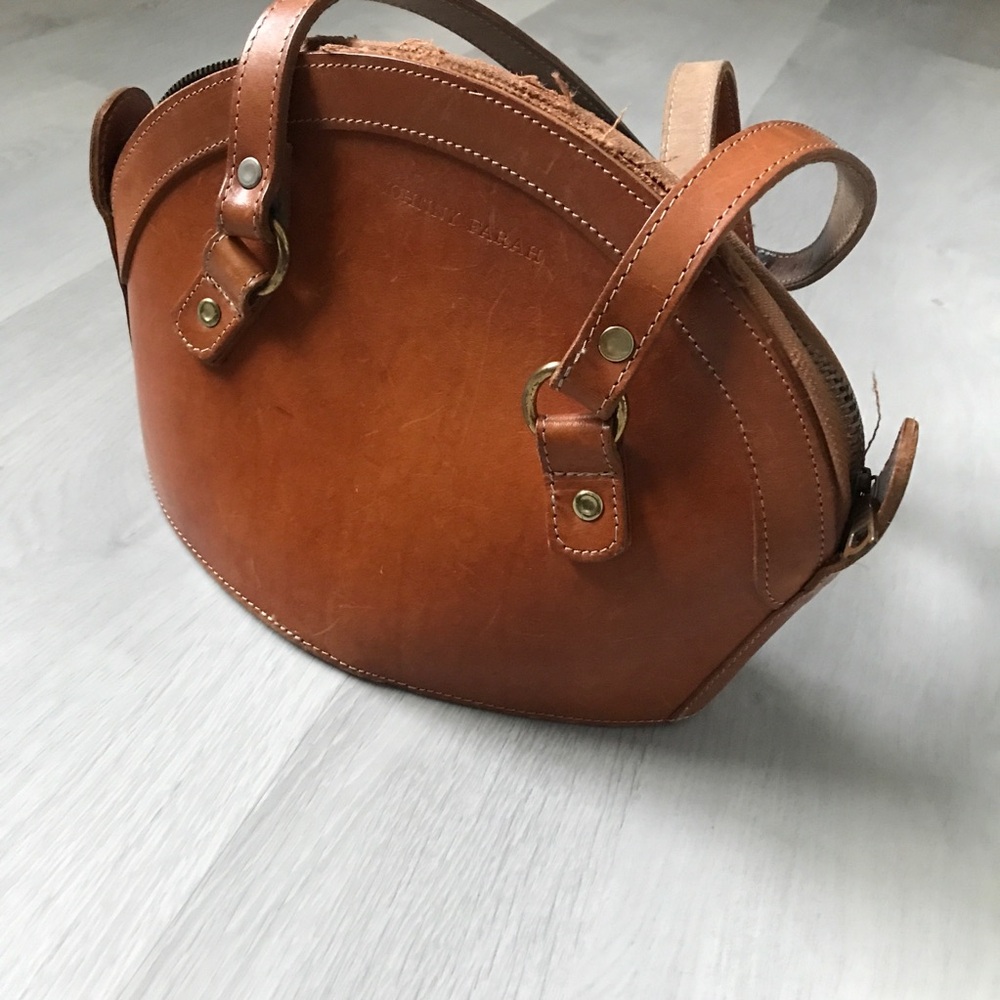 JOHNNY FARAH BROWN LEATHER SATCHEL BUCKET BAG VINTAGE